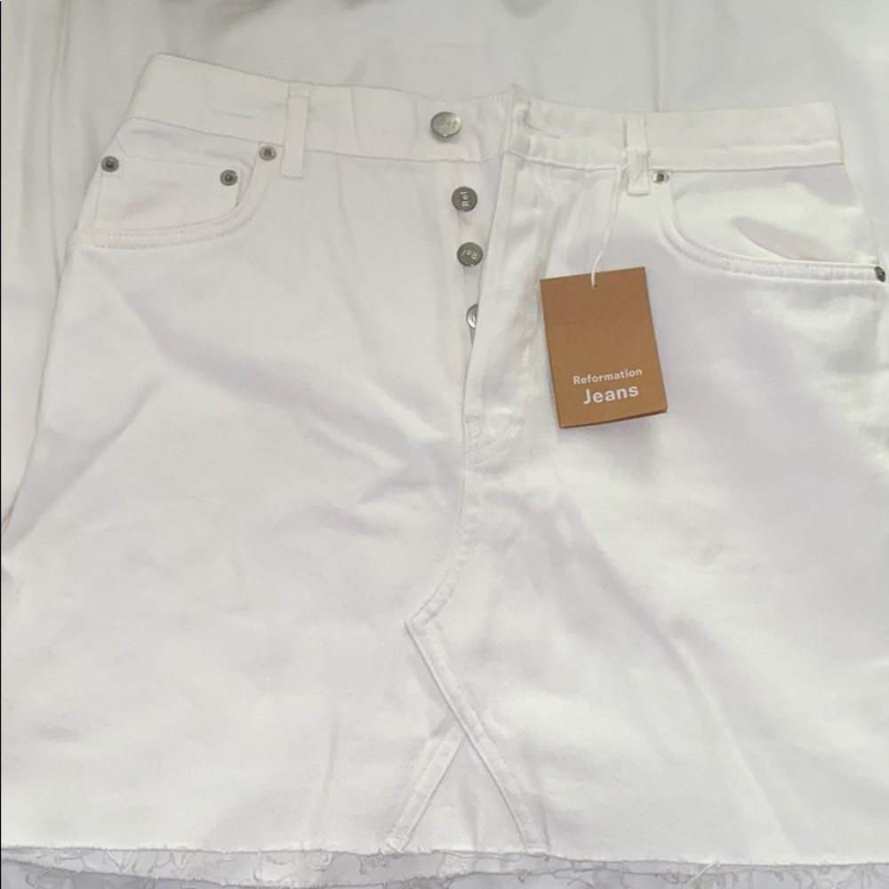 Reformation Cherry White Denim Skirt